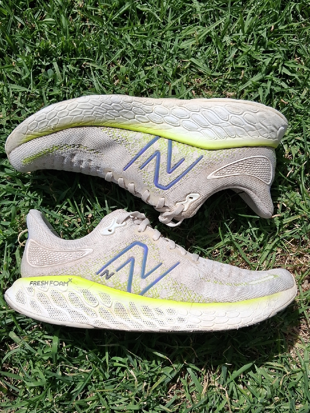 New Balance 1080  Running Shoes - Light Gray with Neon Yellow and Blue Accents